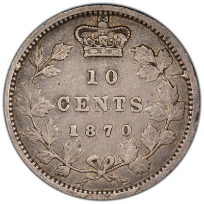 Canada 1870 Wide 0 10 Cents Dime Silver Coin - Fine