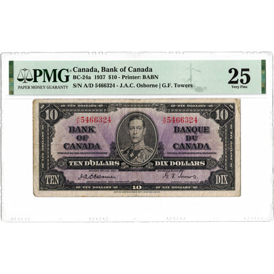$10 1937 Bank of Canada Note Osborne Signature BC-24a - PMG VF-25