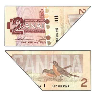 SOLD $2 1986 Bank of Canada Note Folding and Cutting Error - EF