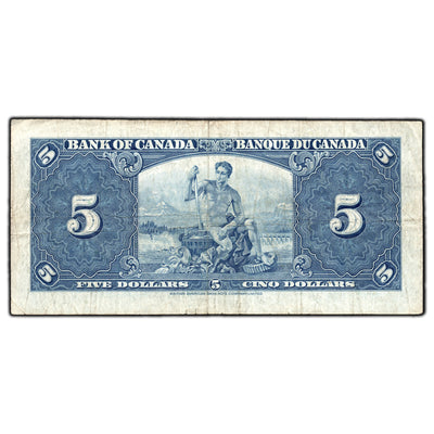 SOLD $5 1937 Bank of Canada Note Gordon-Towers O/C Prefix BC-23b