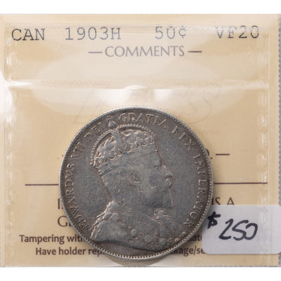 SOLD Canada 1903-H 50 Cents Half Dollar Silver Coin - ICCS VF-20