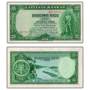 SOLD Latvia 1938 25 Rublus Note P #21 - EF+/AU