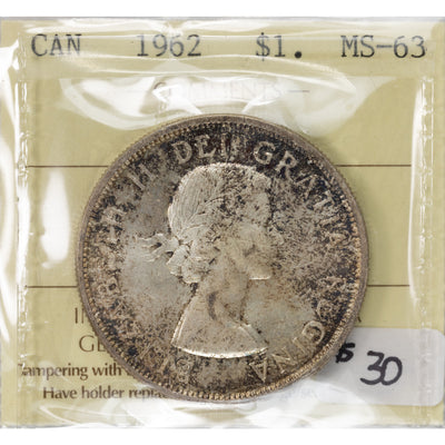 SOLD Canada 1962 $1 Silver Dollar Coin - ICCS MS-63