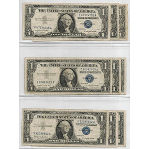 SOLD Lot of 9 United States 1957 $1 Silver Certificate Notes - All Circulated Grades