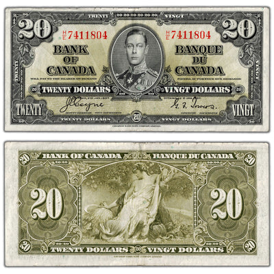 $20 1937 Bank of Canada Note Coyne-Towers H/E Prefix BC-25c - VF/EF (rough top edge)