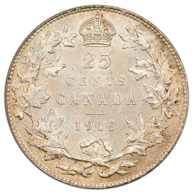 Canada 1919 25 Cents Quarter Silver Coin - AU