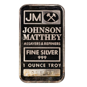 SOLD Johnson Matthey JM TD Bank 1oz .999 Fine Silver Bar - Scrape Large Font