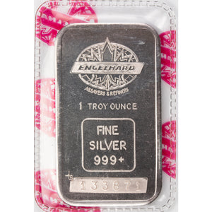 SOLD Engelhard Maple Leaf 1oz .999 Fine Silver Bar - Sealed With Red Logo Design