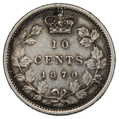 SOLD Canada 1870 Narrow '0' 10 Cents Dime Silver Coin - VF