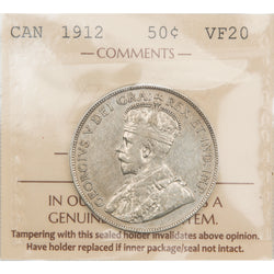 Canada 1912 50 Cents Half Dollar Silver Coin - ICCS VF-20