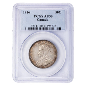 SOLD Canada 1916 50 Cents Half Dollar Silver Coin - PCGS AU-50