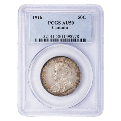 SOLD Canada 1916 50 Cents Half Dollar Silver Coin - PCGS AU-50