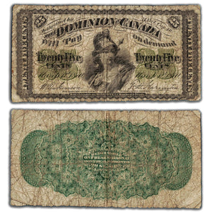 SOLD 25 Cents 1870 Dominion of Canada Note Shinplaster Plain DC-1c - Circulated