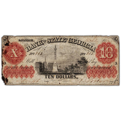 SOLD United States 1860's $10 Bank of the State of Georgia Note - Damaged