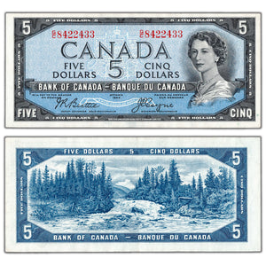 SOLD $5 1954 Bank of Canada Note Devil Face G/C Prefix BC-31b - EF/AU (pressed)
