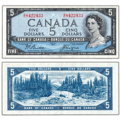 SOLD $5 1954 Bank of Canada Note Devil Face G/C Prefix BC-31b - EF/AU (pressed)
