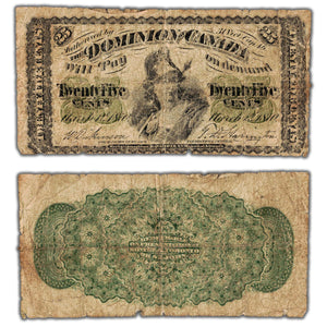 SOLD 25 Cents 1870 Dominion of Canada Shinplaster Note Plain DC-1c - Good
