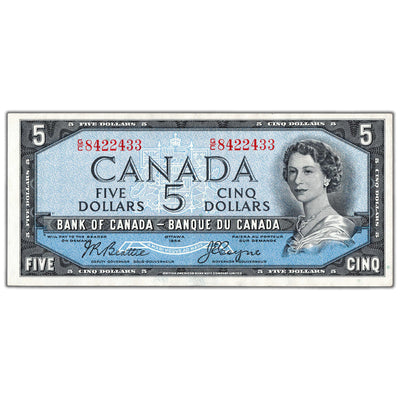 SOLD $5 1954 Bank of Canada Note Devil Face G/C Prefix BC-31b - EF/AU (pressed)