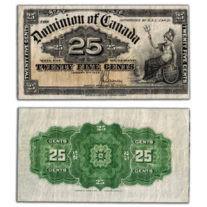 SOLD 25 Cents 1900 Dominion of Canada Note Shinplaster Saunders DC-15c - F/VF