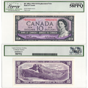 SOLD $10 1954 Bank of Canada Note *B/D Replacement Prefix BC-40bA - Legacy AU-58 PPQ