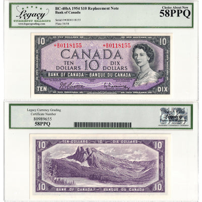 SOLD $10 1954 Bank of Canada Note *B/D Replacement Prefix BC-40bA - Legacy AU-58 PPQ