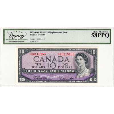 SOLD $10 1954 Bank of Canada Note *B/D Replacement Prefix BC-40bA - Legacy AU-58 PPQ