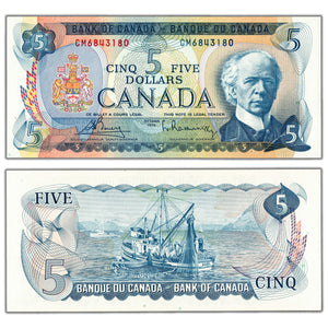 SOLD $5 1972 Bank of Canada Note Bouey-Rasminsky CM Prefix BC-48a - UNC
