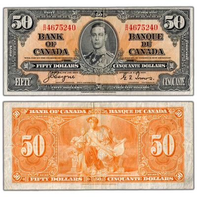$50 1937 Bank of Canada Note Coyne-Towers B/H Prefix BC-26c - VF