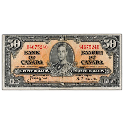 $50 1937 Bank of Canada Note Coyne-Towers B/H Prefix BC-26c - VF