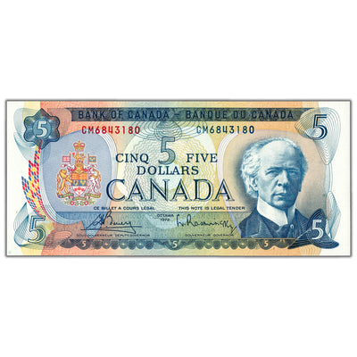 $5 1972 Bank of Canada Note Bouey-Rasminsky CM Prefix BC-48a - UNC