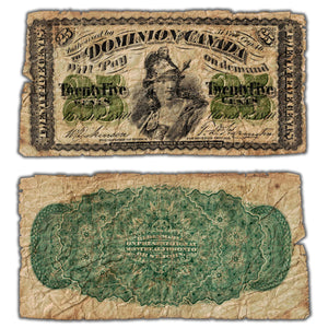25 Cents 1870 Dominion of Canada Shinplaster Note Plain DC-1c - Circulated