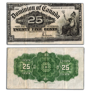 SOLD 25 Cents 1900 Dominion of Canada Note Shinplaster Saunders DC-15c - VF