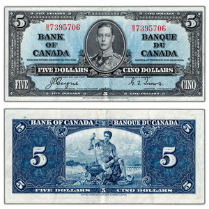 SOLD $5 1937 Bank of Canada Note Coyne-Towers B/S Prefix BC-23c - Crisp About EF