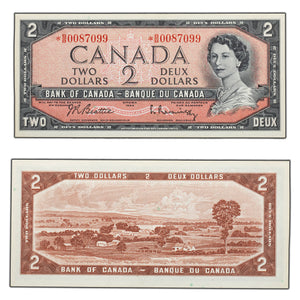 SOLD $2 1954 Bank of Canada Note *B/B Replacement Prefix BC-38bA - UNC