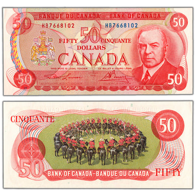 SOLD $50 1975 Bank of Canada Note Lawson-Bouey HB Prefix BC-51a - AU-58