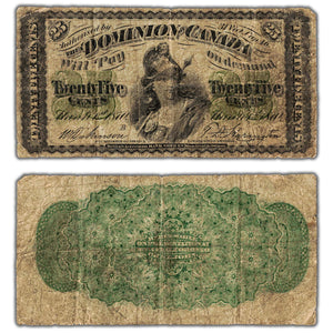 SOLD 25 Cents 1870 Dominion of Canada Shinplaster Note Large 'B' DC-1b - VG