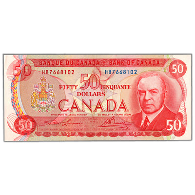 SOLD $50 1975 Bank of Canada Note Lawson-Bouey HB Prefix BC-51a - AU-58