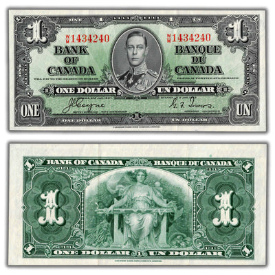 $1 1937 Bank of Canada Note Coyne-Towers W/M Final Prefix BC-21d - Crisp EF