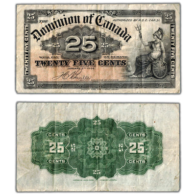25 Cents 1900 Dominion of Canada Shinplaster Note Boville DC-15b - VF (small edge tear)