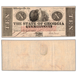 SOLD United States 1862 The State of Georgia $10 Ten Dollars Obsolete Note