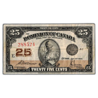 25 Cents 1923 Dominion of Canada Shinplaster Note DC-24c - VF