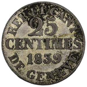 SOLD Switzerland 1839 25 Centimes Silver Coin