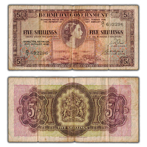 SOLD Bermuda 1952 5 Five Shillings Note P #18a - Circulated