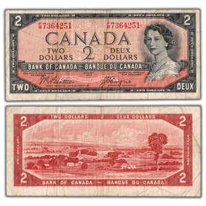 SOLD $2 1954 Bank of Canada Note Devil Face F/B Prefix BC-30b