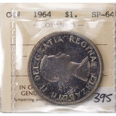 SOLD Canada 1964 $1 Silver Dollar Coin - ICCS Specimen SP-64