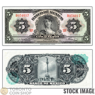 Mexico 1961 5 Five Pesos Note P#60g - Uncirculated