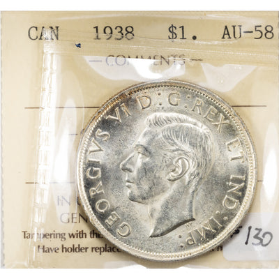 Canada 1938 $1 Silver Dollar Coin - ICCS AU-58