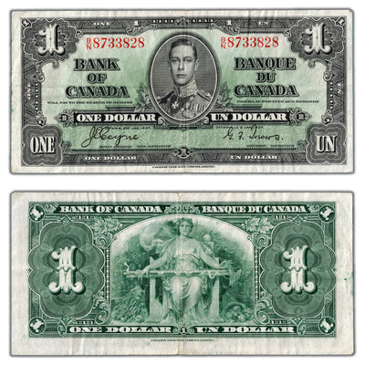 $1 1937 Bank of Canada Note Coyne-Towers B/N Prefix BC-21d - VF