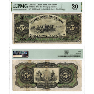 SOLD $5 1912 Union Bank of Canada Chartered Note #730-16-04a - PMG VF-20