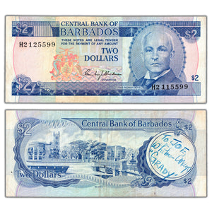 Barbados ND (1980) $2 Note P #30 - Mismatched Serial Error Signed by Whitman Mayo